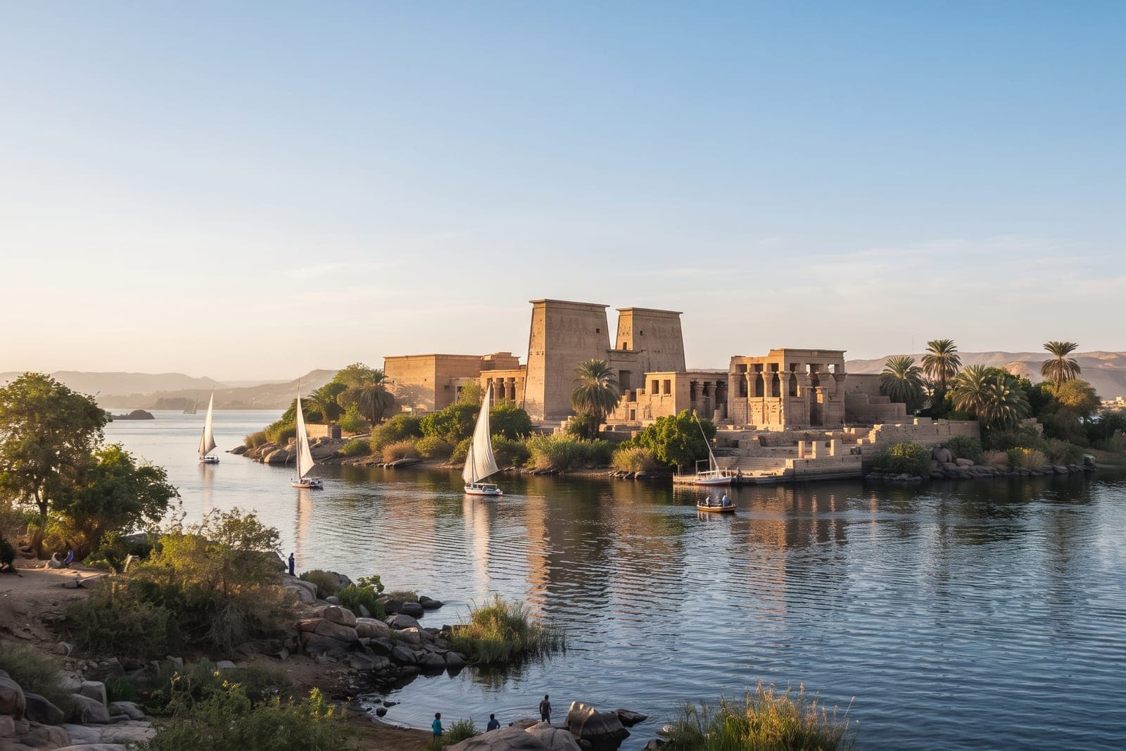 Vue sur le lac Nasser depuis le haut barrage d'Assouan